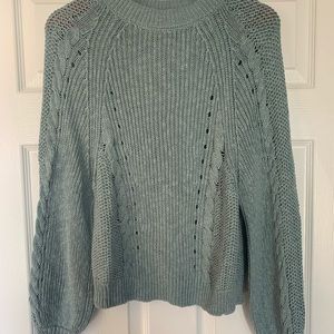 Jade jewel tone balloon sleeve crop sweater